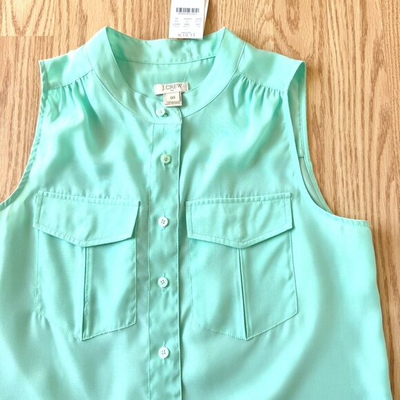 J Crew Factory Mint Green Sleeveless Shirt Blouse Size 00 Button Down Front - Picture 9 of 12